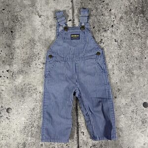 Vintage OshKosh Bgosh Pants Boys 18-24 Months Blue Stripe Denim Overalls USA 80s